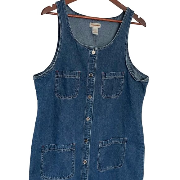 Vtg 90s Expressions Denim Maxi Dress XL Blue Jean Button Front Sleeveless Slits - Picture 1 of 5
